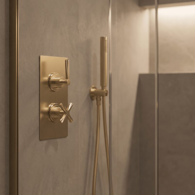 Nuie Aztec Brushed Brass Concealed Twin Thermostatic Shower Valve