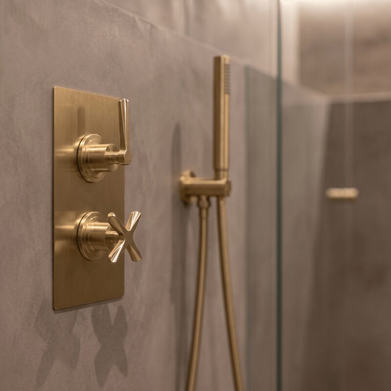 Nuie Aztec Brushed Brass Concealed Twin Thermostatic Shower Valve