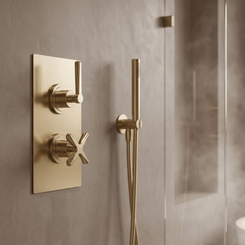Nuie Aztec Brushed Brass Concealed Twin Thermostatic Shower Valve