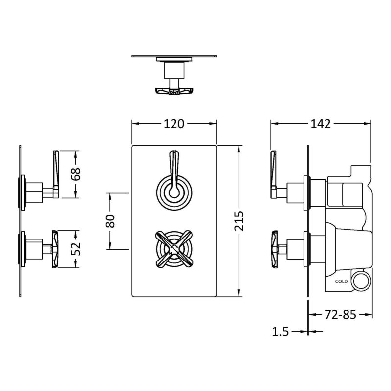 Nuie Aztec Brushed Brass Concealed Twin Thermostatic Shower Valve