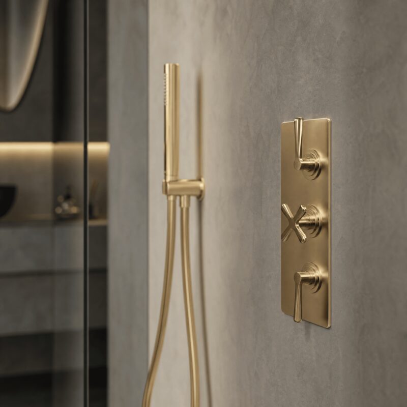 Nuie Aztec Brushed Brass Concealed Triple Thermostatic Shower Valve