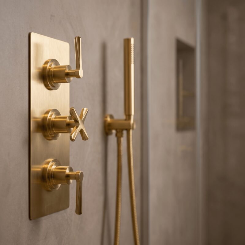 Nuie Aztec Brushed Brass Concealed Triple Thermostatic Shower Valve