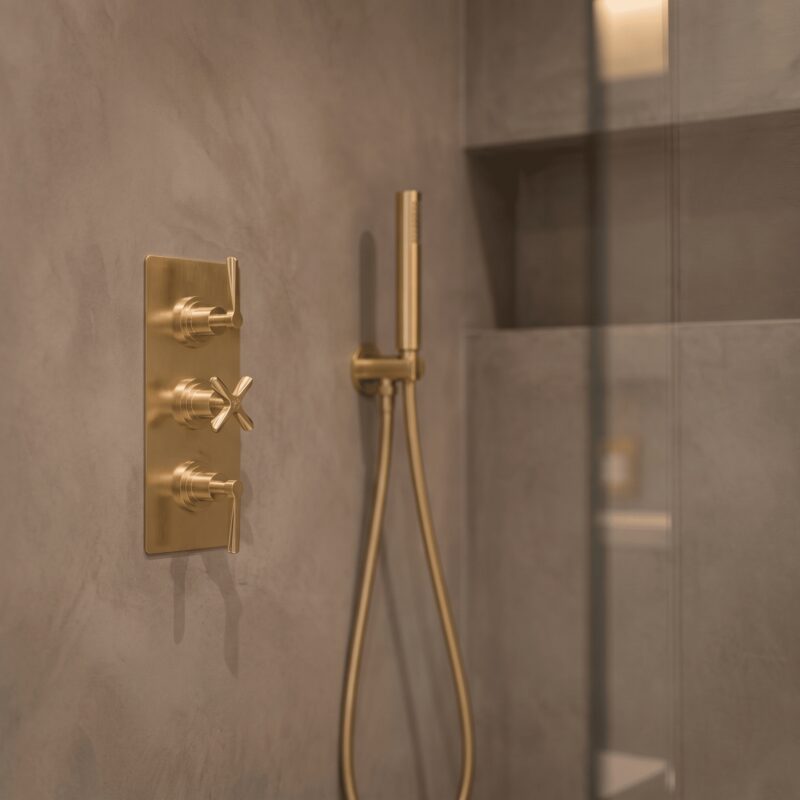 Nuie Aztec Brushed Brass Concealed Triple Thermostatic Shower Valve