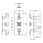 Nuie Aztec Brushed Brass Concealed Triple Thermostatic Shower Valve