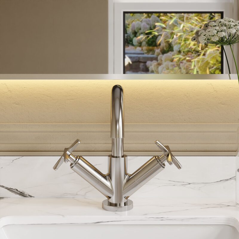 Nuie Aztec Chrome Deck Mounted Mono Basin Mixer with Pop Up Waste