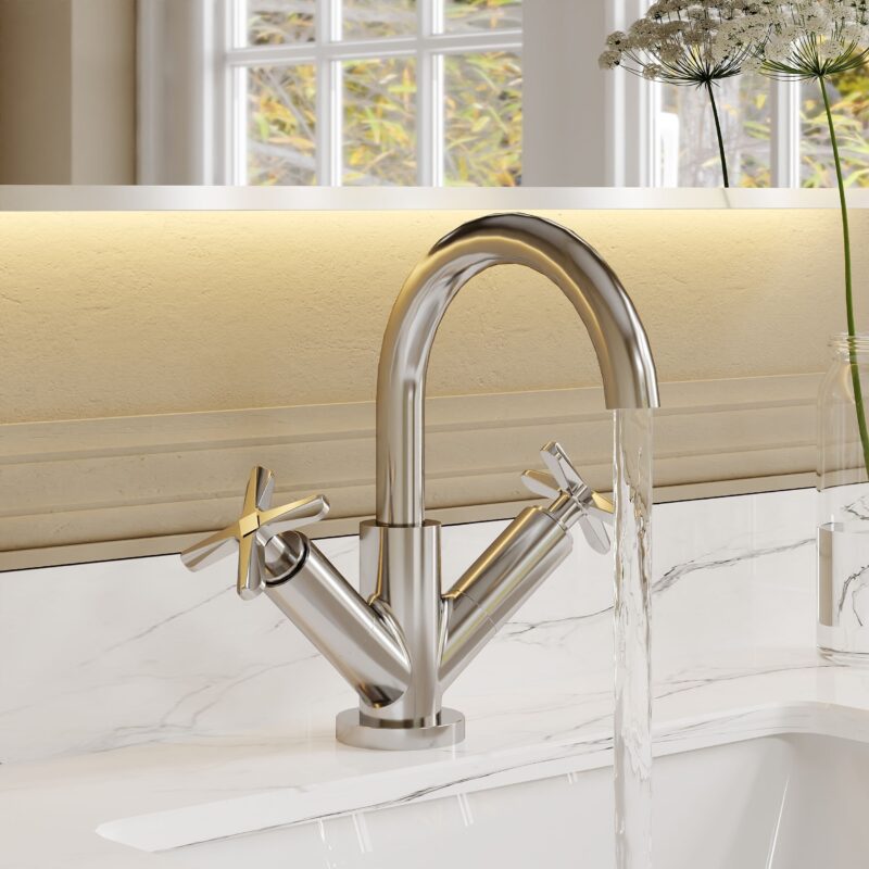 Nuie Aztec Chrome Deck Mounted Mono Basin Mixer with Pop Up Waste