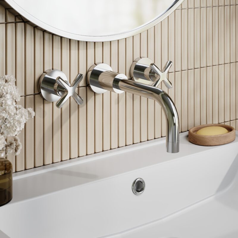 Nuie Aztec Chrome 3 Hole Wall Basin Mixer