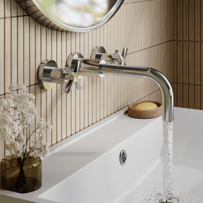Nuie Aztec Chrome 3 Hole Wall Basin Mixer