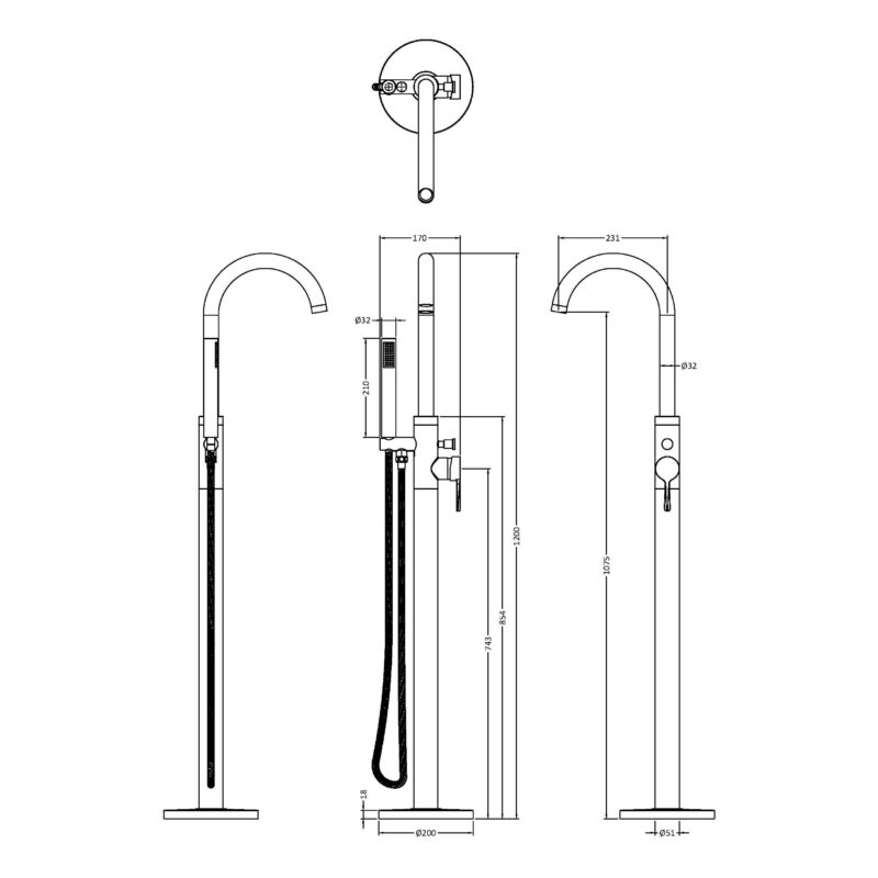 Nuie Aztec Chrome Floorstanding Bath Shower Mixer