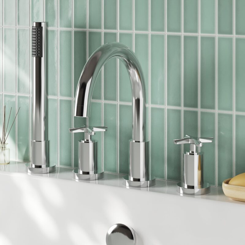 Nuie Aztec Chrome 4 Hole Bath Mixer Tap with Shower Kit
