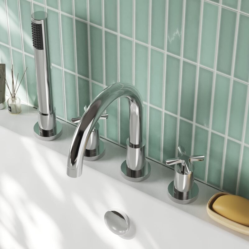 Nuie Aztec Chrome 4 Hole Bath Mixer Tap with Shower Kit