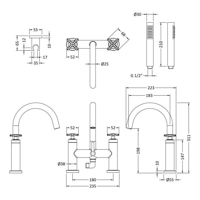Nuie Aztec Chrome Deck Mounted Bath Shower Mixer