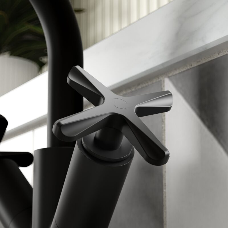 Nuie Aztec Matt Black Deck Mounted Mono Basin Mixer with Pop Up Waste