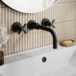 Nuie Aztec Matt Black 3 Tap Hole Wall Mounted Basin Mixer