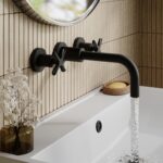Nuie Aztec Matt Black 3 Tap Hole Wall Mounted Basin Mixer