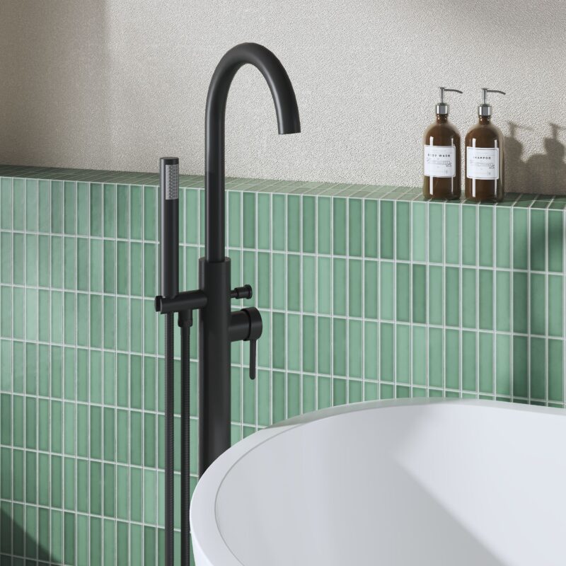 Nuie Aztec Matt Black Floorstanding Bath Shower Mixer
