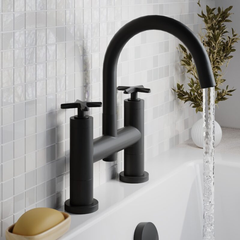 Nuie Aztec Matt Black Deck Mounted Bath Filler