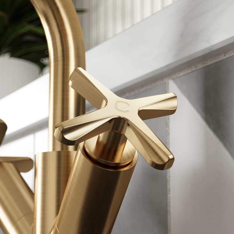 Nuie Aztec Brushed Brass Deck Mounted Mono Basin Mixer with Waste