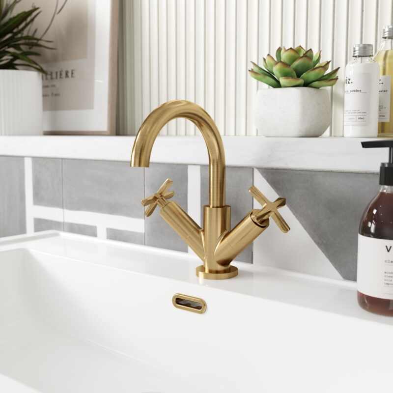 Nuie Aztec Brushed Brass Deck Mounted Mono Basin Mixer with Waste
