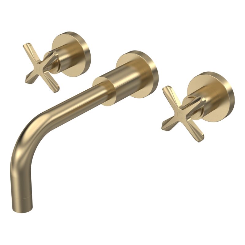 Nuie Aztec Brushed Brass 3 Hole Wall Basin Mixer Nuie Aztec Brushed Brass 3 Hole Wall Basin Mixer