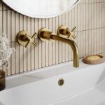 Nuie Aztec Brushed Brass 3 Hole Wall Basin Mixer