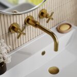 Nuie Aztec Brushed Brass 3 Hole Wall Basin Mixer