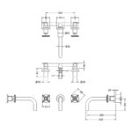 Nuie Aztec Brushed Brass 3 Hole Wall Basin Mixer