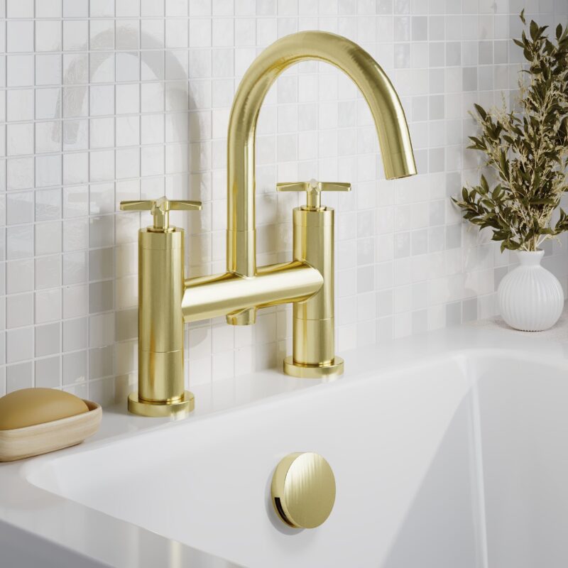 Nuie Aztec Brushed Brass Deck Mounted Bath Filler