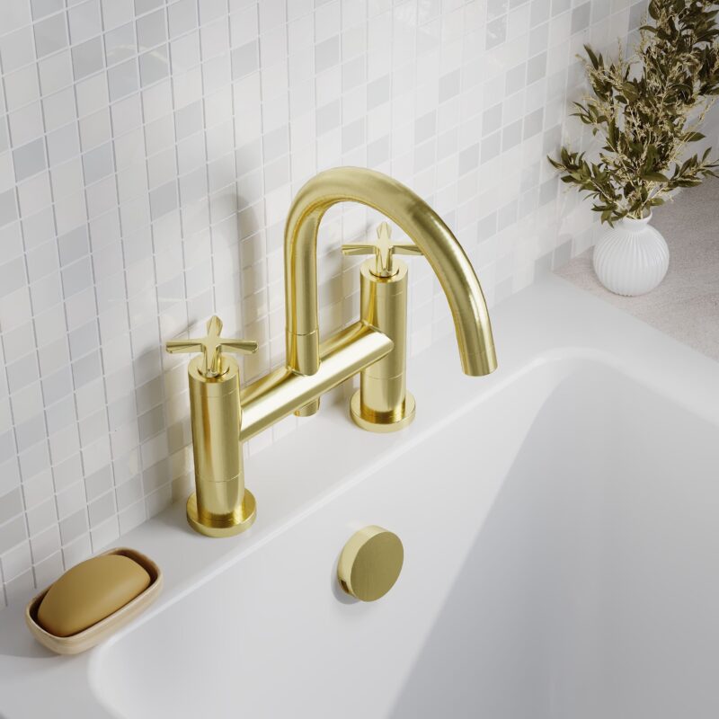 Nuie Aztec Brushed Brass Deck Mounted Bath Filler