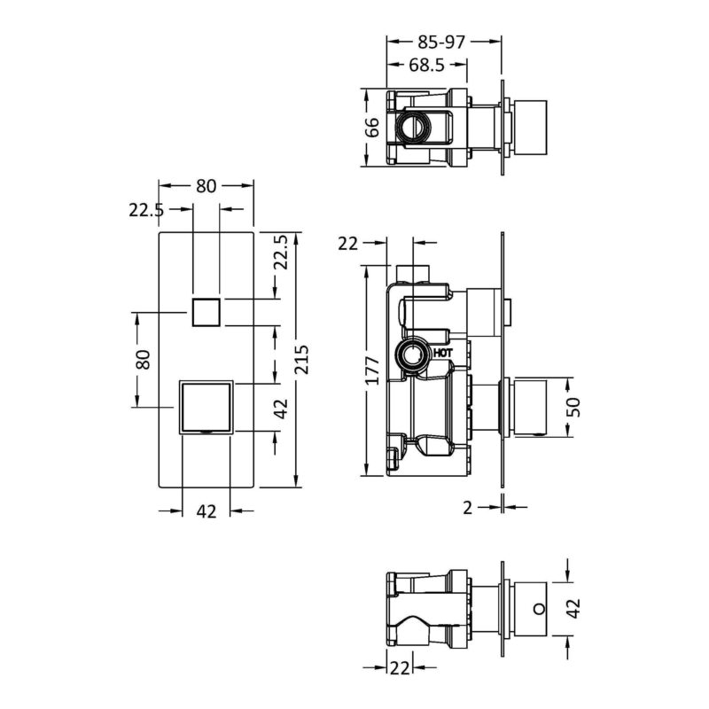 Nuie Chrome Square Push Button Shower Valve