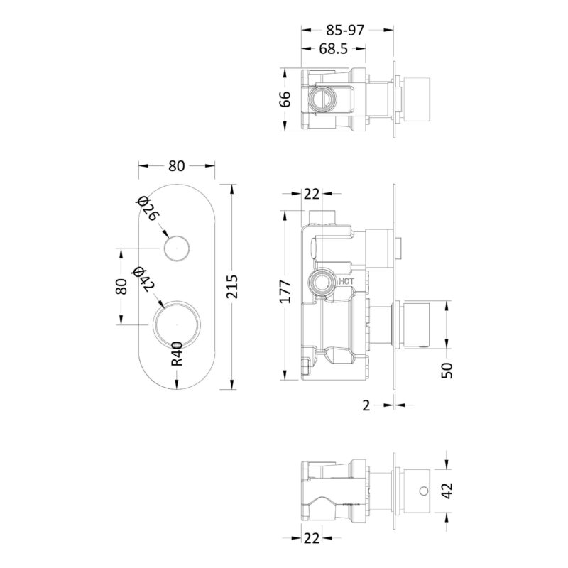 Nuie Chrome Round Push Button Shower Valve