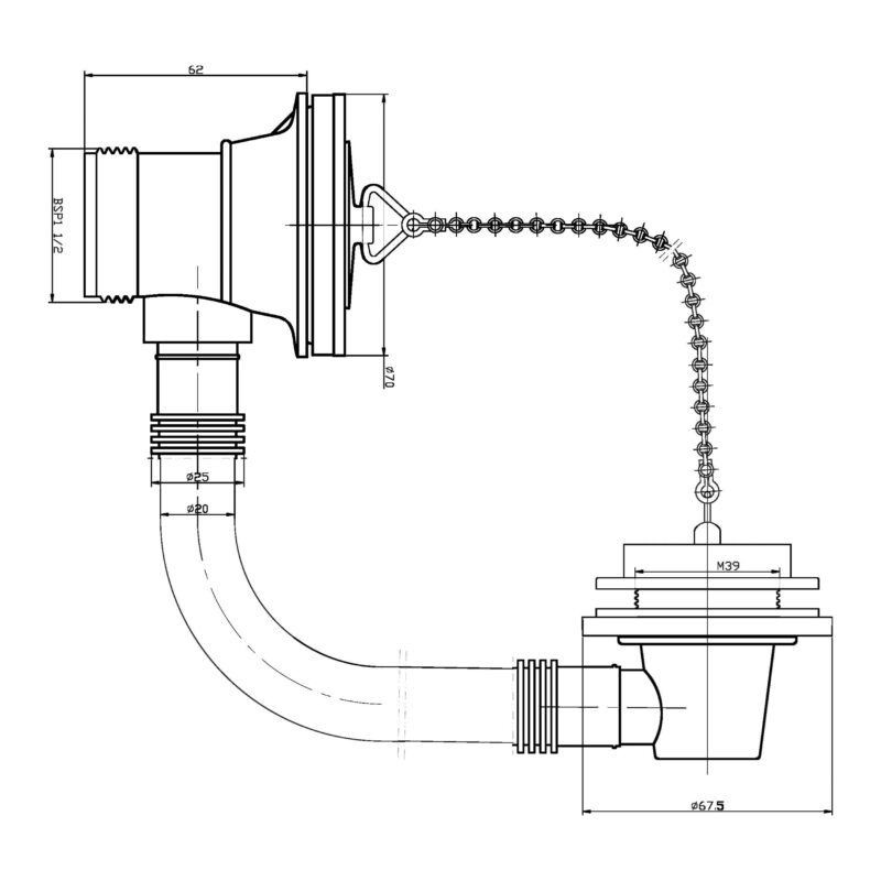 Nuie Chrome Bath Waste, Plug & Chain