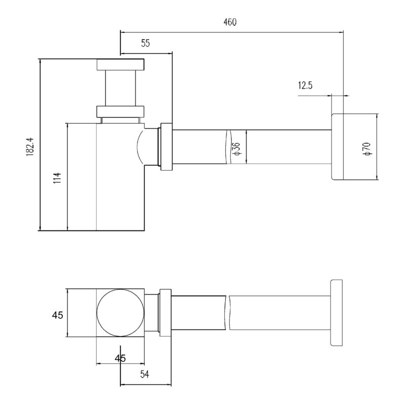 Nuie Square Brushed Brass Bottle Trap 300mm Extension