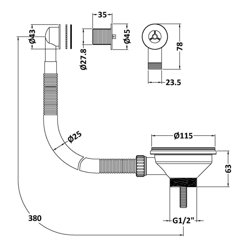 Nuie 90mm Basket Strainer Kitchen Sink Waste with Overflow
