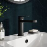 Nuie Halstatt Matt Black Mono Basin Mixer & Push Button Waste