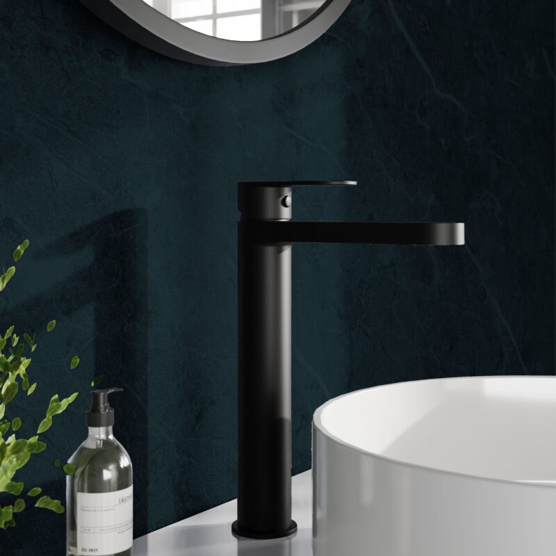 Nuie Halstatt Matt Black High Rise Mono Basin Mixer