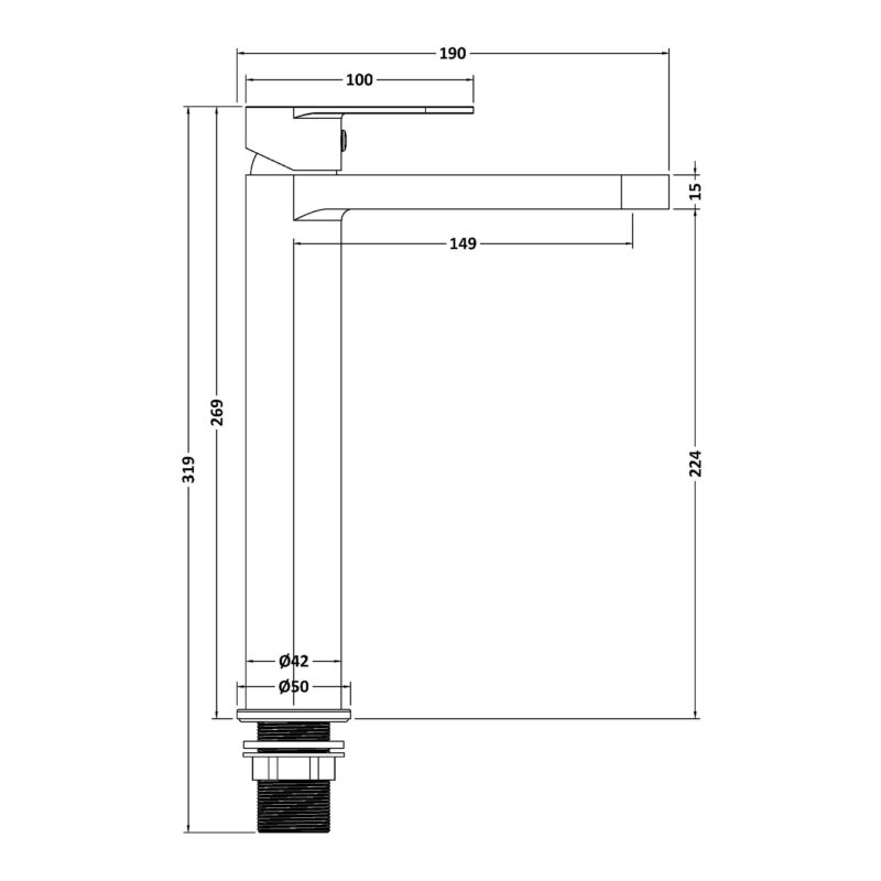Nuie Halstatt Matt Black High Rise Mono Basin Mixer