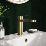 Nuie Halstatt Brushed Brass Mono Basin Mixer with Push Button Waste