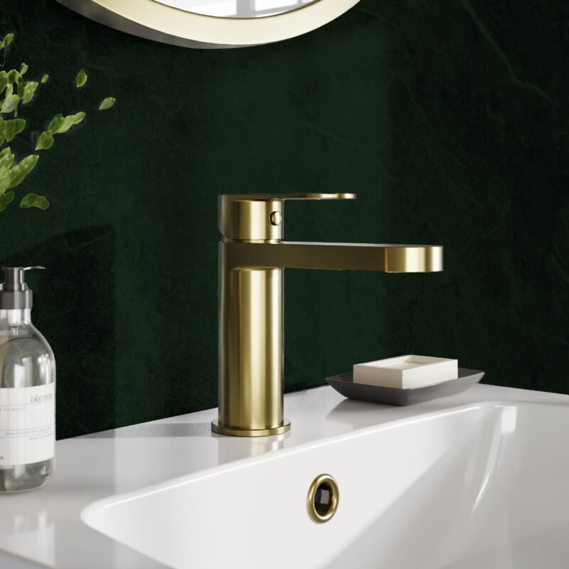 Nuie Halstatt Brushed Brass Mono Basin Mixer with Push Button Waste