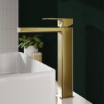 Nuie Halstatt Brushed Brass High Rise Mono Basin Mixer