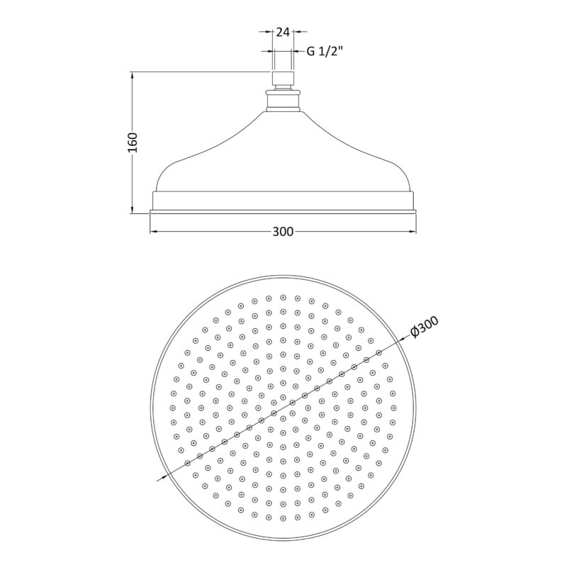 Nuie Brushed Pewter 300mm Apron Fixed Shower Head