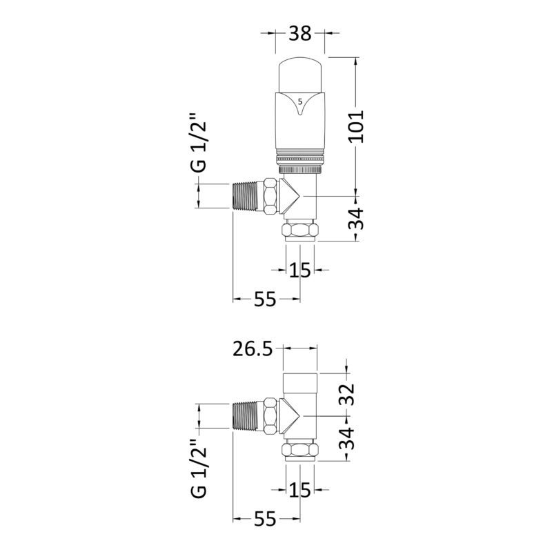 Nuie Chrome Angled Thermostatic Radiator Valve Pack