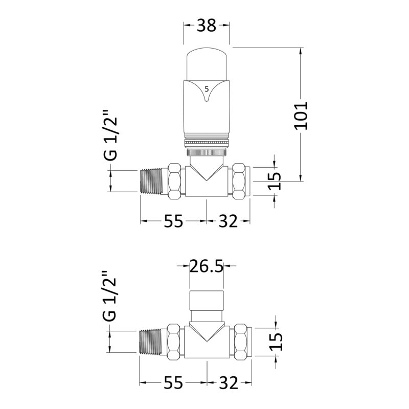 Nuie Chrome Straight Thermostatic Radiator Valve Pack