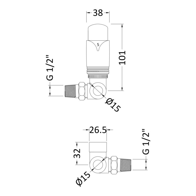 Nuie Chrome Corner Thermostatic Radiator Valve Pack