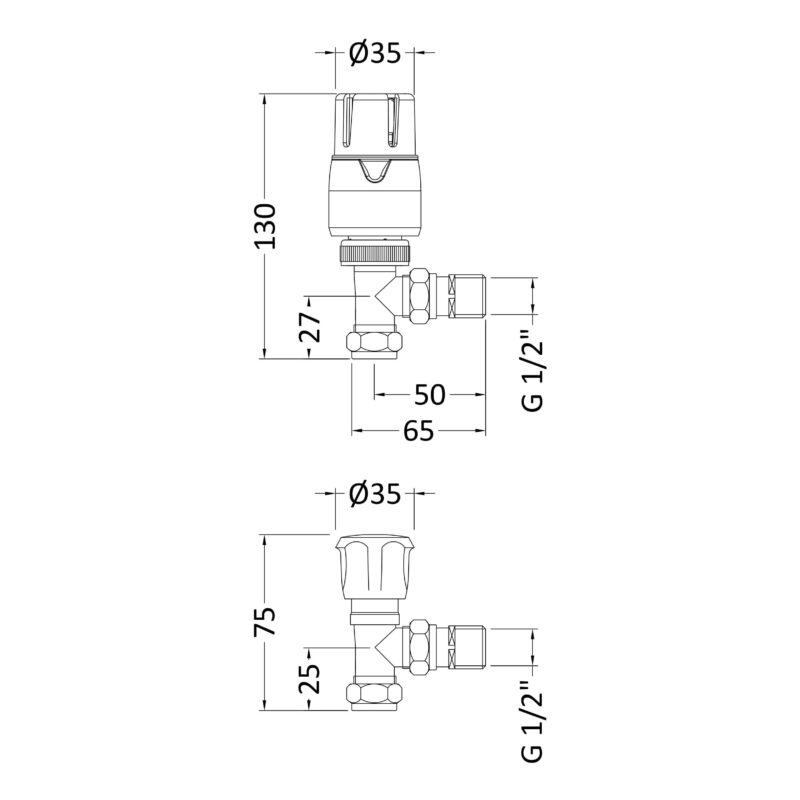 Nuie Chrome Angled Thermostatic Radiator Valve Pack