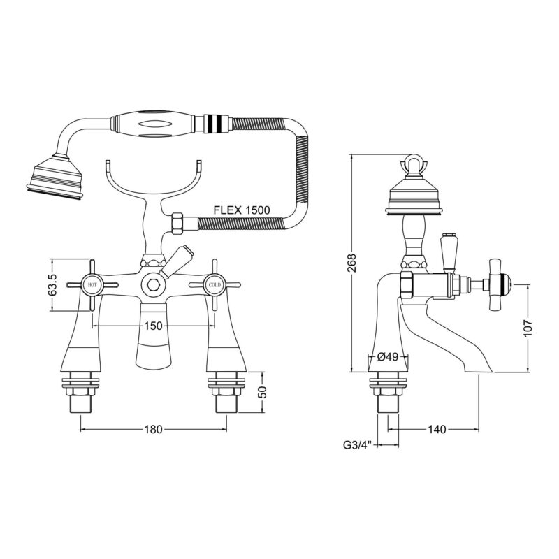 Nuie Beaumont Chrome Bath Shower Mixer Tap