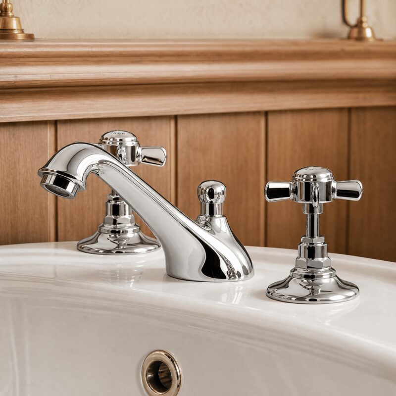 Nuie Beaumont Chrome 3 Hole Basin Mixer with Pop Up Waste