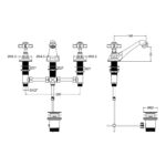 Nuie Beaumont Chrome 3 Hole Basin Mixer with Pop Up Waste