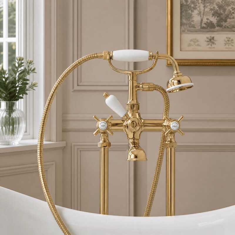 Nuie Beaumont Brushed Brass 3/4" Cranked Bath Shower Mixer