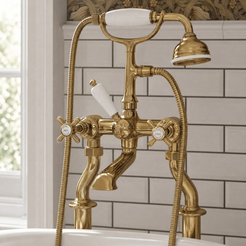 Nuie Beaumont Brushed Brass 3/4" Cranked Bath Shower Mixer